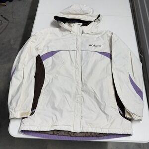 Columbia Womens Hooded Ski Jacket White‎ Purple Colorblock Winter Coat